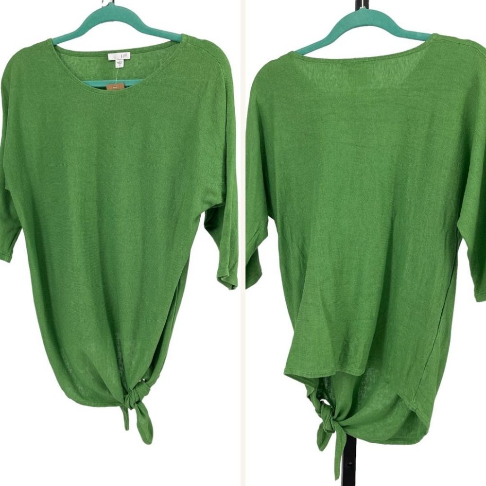 J Jill Linen Blend Front Tie Sweater XS Womens Oversize 3/4 Sleeve Mojito Green